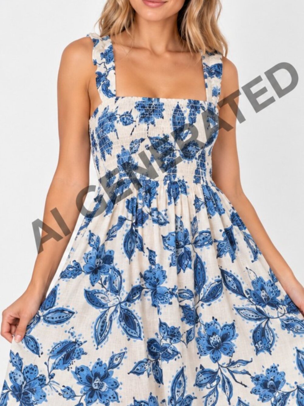 A New Day Blue White Floral Midi Dress Women’s Small Smocked Back NWT